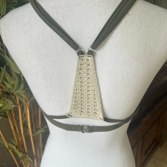 Rue Bleu padded bra NWOT crochet back olive, green and cream - Picture 3 of 15